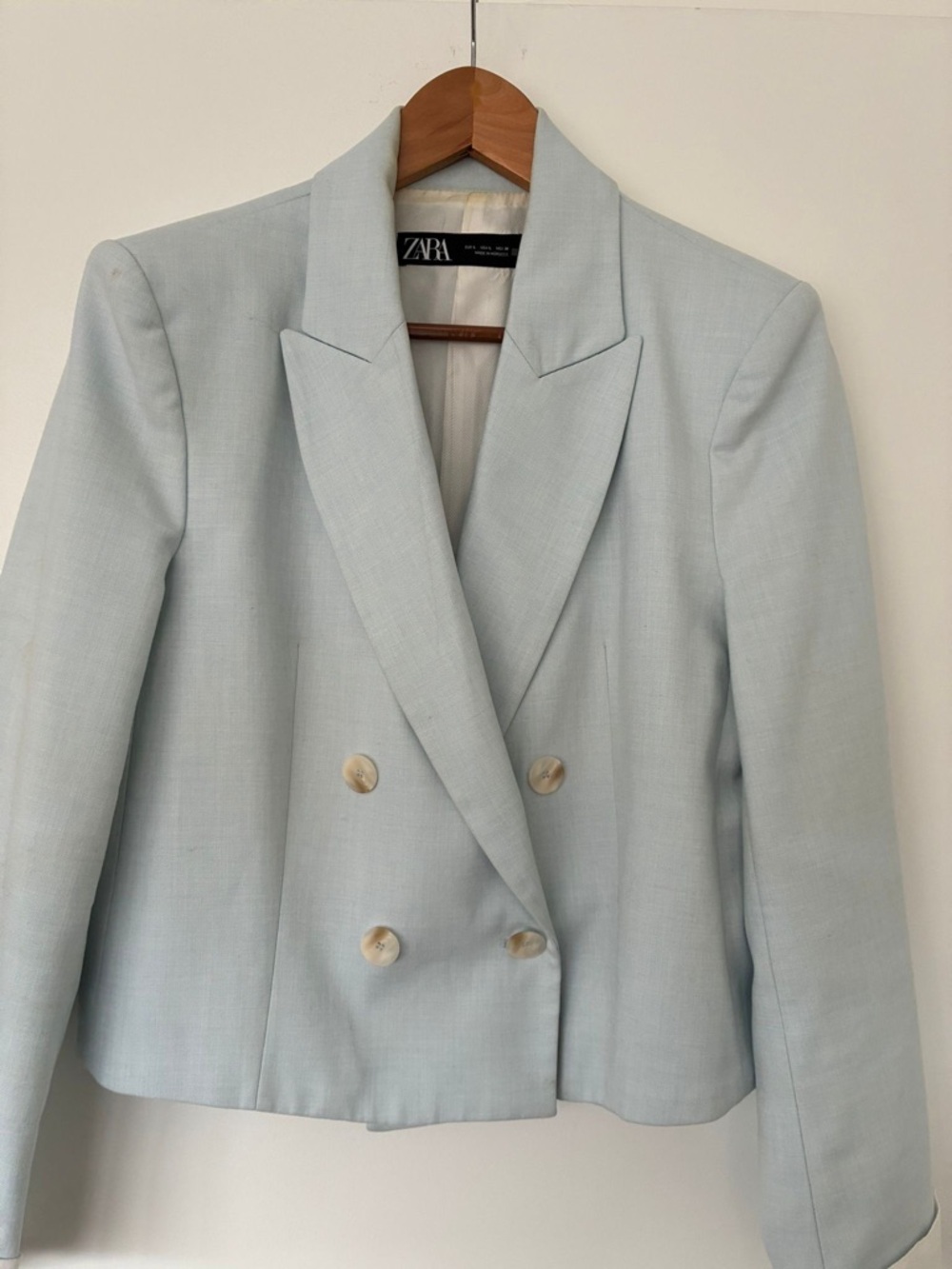Zara Light Blue Double-Breasted Cropped Blazer